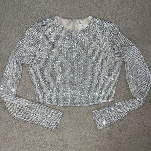 Meshki Long Sleeve Sequin Crop Top